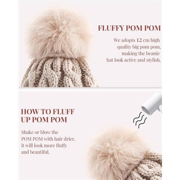 3 PCS Womens Beanie with Pom Pom, Knit Beanie Hats for Women Winter and Fall main image 4